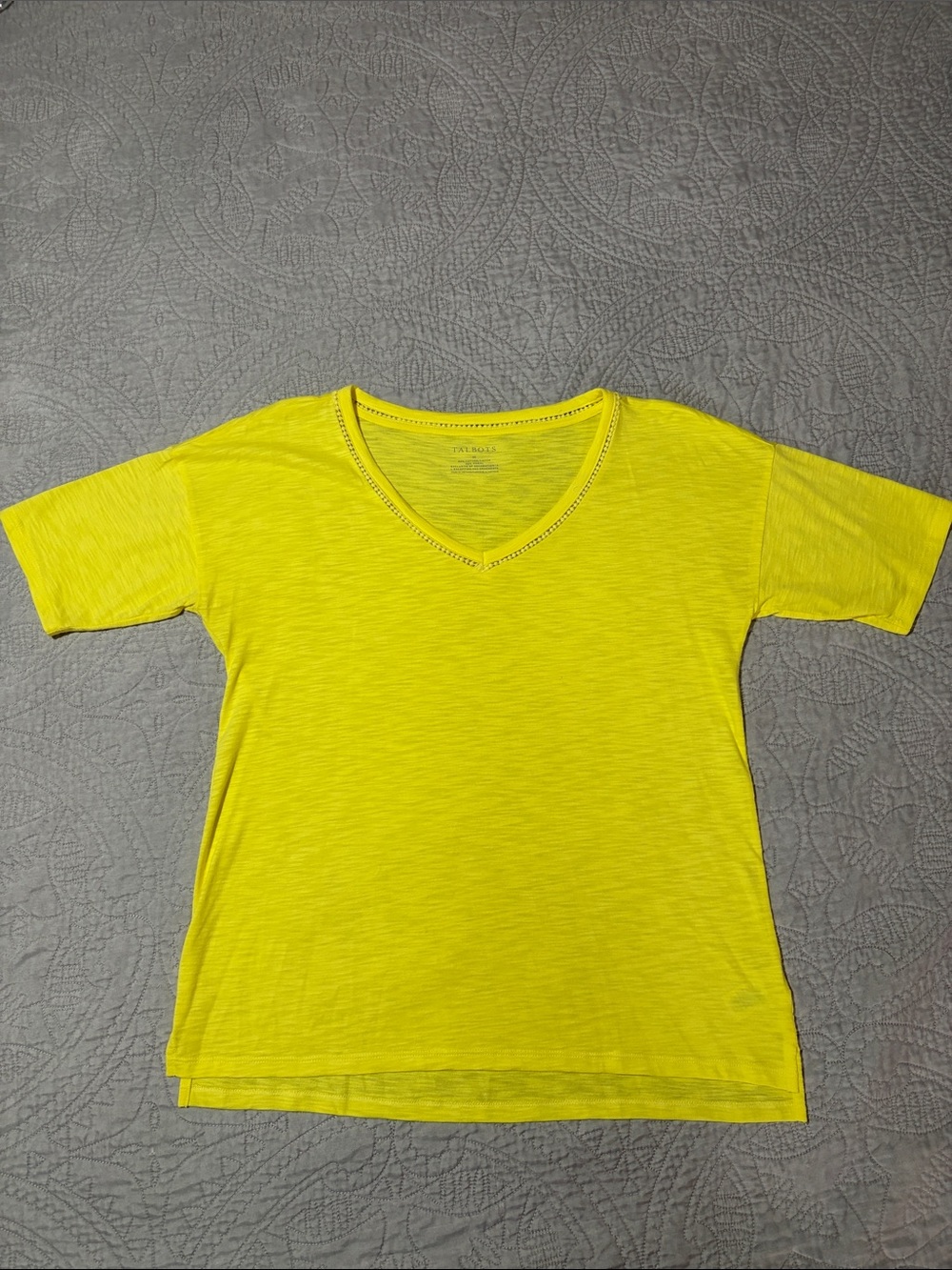 Talbots Bright Yellow V-Neck Short Sleeve Tee, sz M
